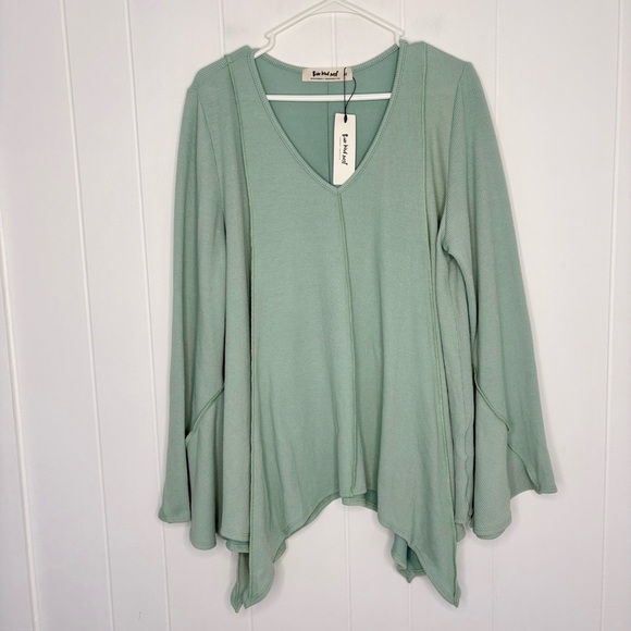 NWT Three Bird Nest Golden Hour Long Bell Sleeve Top Blue Green Size XL Boho - Picture 3 of 9